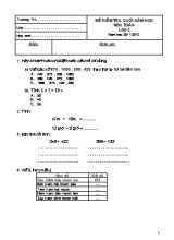 Đề kiêm tra cuối năm học môn Toan Lơp 2 - Năm hoc 2011-2012